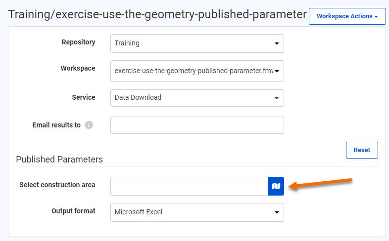 Viewing the Geometry parameter on the FME Server Run Workspace page